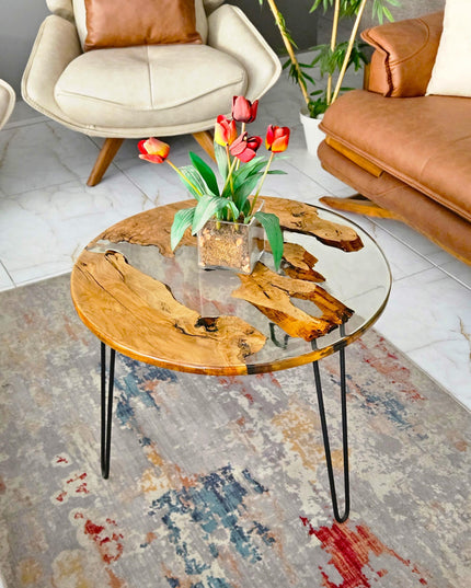 Personalized Epoxy Resin Coffee Table from Walnut Wood, Epoxy Coffee Table, Round Live Edge Resin Coffee Table, Round Epoxy Coffee Table