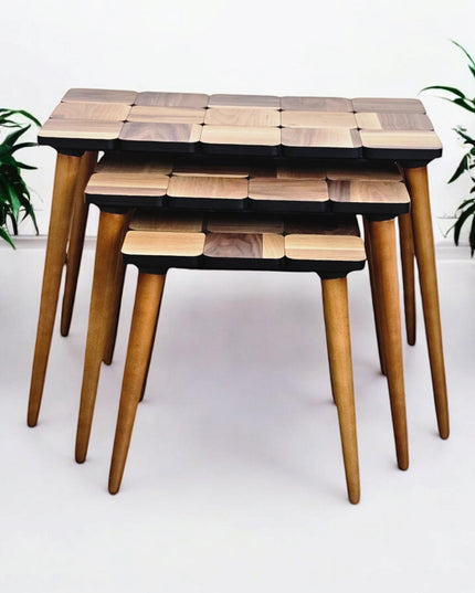Nesting Coffee Table Set, Walnut Side Table Mid Century, Nesting Of Table Set of 3, Side Table Set Walnut Color,Unique Set of 3 Coffee Table
