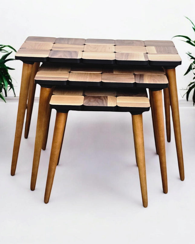 Nesting Coffee Table Set, Walnut Side Table Mid Century, Nesting Of Table Set of 3, Side Table Set Walnut Color,Unique Set of 3 Coffee Table