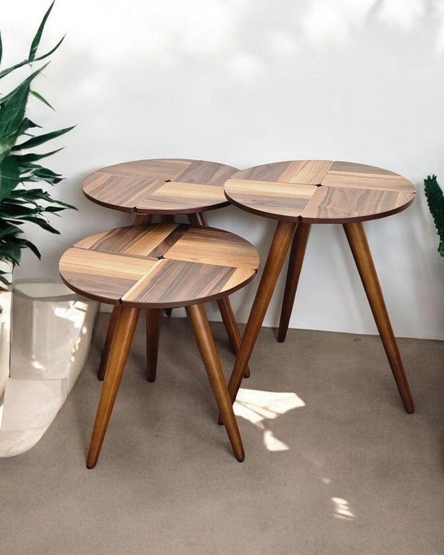 Coffee Tables Set of 3, Walnut Side Table Mid Century, Modern Living Room Furniture Housewarming Gift, Handmade Nesting Side Table Set of 3