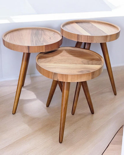 Coffee Tables Set of 3, Handmade Nesting Side Table Set of 3, Walnut Side Table Mid Century, Modern Living Room Furniture Housewarming Gift