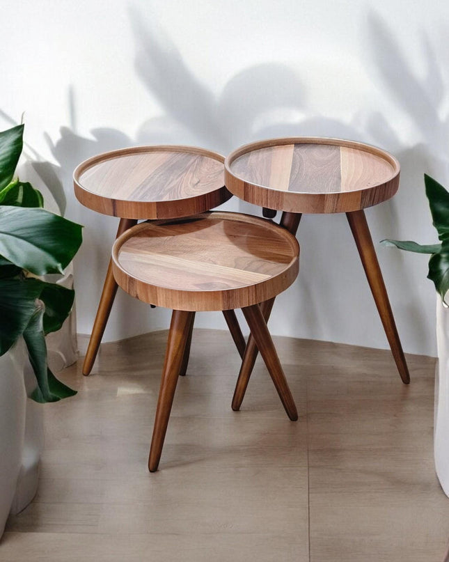 Coffee Tables Set of 3, Handmade Nesting Side Table Set of 3, Walnut Side Table Mid Century, Modern Living Room Furniture Housewarming Gift