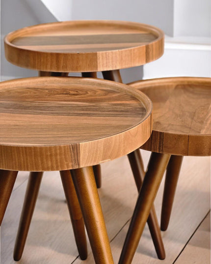 Coffee Tables Set of 3, Handmade Nesting Side Table Set of 3, Walnut Side Table Mid Century, Modern Living Room Furniture Housewarming Gift