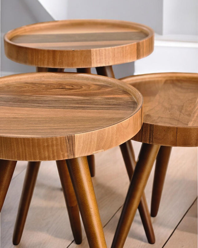 Coffee Tables Set of 3, Handmade Nesting Side Table Set of 3, Walnut Side Table Mid Century, Modern Living Room Furniture Housewarming Gift