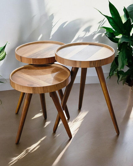 Coffee Tables Set of 3, Handmade Nesting Side Table Set of 3, Walnut Side Table Mid Century, Modern Living Room Furniture Housewarming Gift