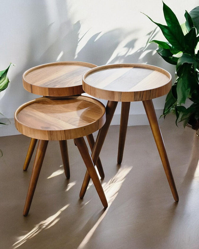 Coffee Tables Set of 3, Handmade Nesting Side Table Set of 3, Walnut Side Table Mid Century, Modern Living Room Furniture Housewarming Gift