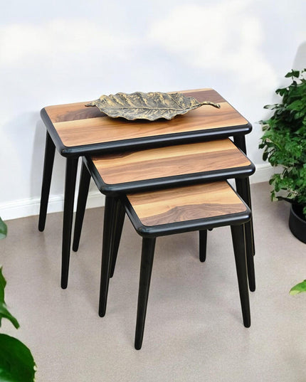 Nest Of Tables Set of 3, Side Table Set Walnut Color, Solid Nesting Table Set of 3, Wooden Coffee Table, Modern Farmhouse Decor Side Table