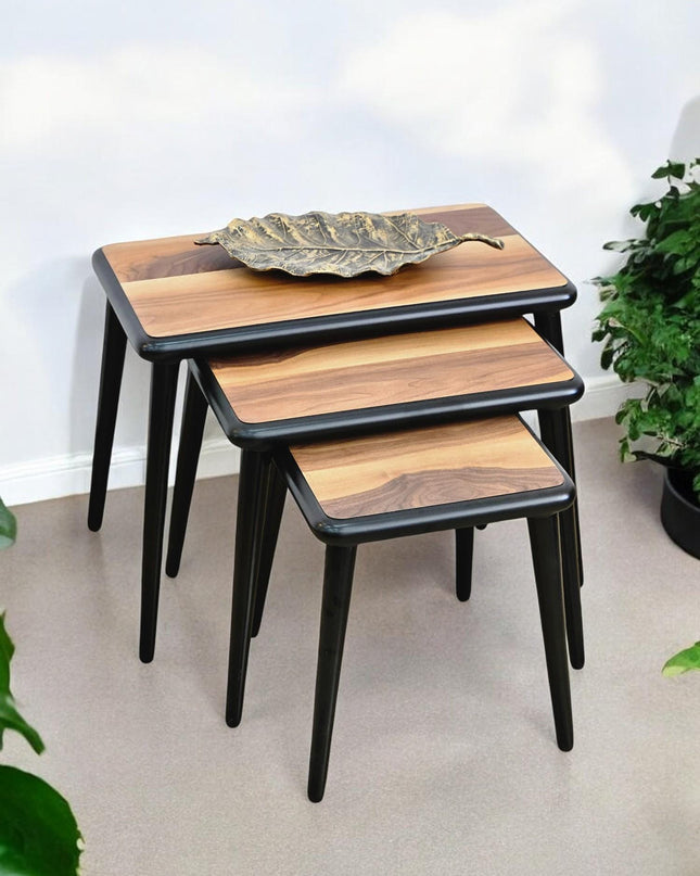 Nest Of Tables Set of 3, Side Table Set Walnut Color, Solid Nesting Table Set of 3, Wooden Coffee Table, Modern Farmhouse Decor Side Table