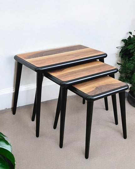 Nest Of Tables Set of 3, Side Table Set Walnut Color, Solid Nesting Table Set of 3, Wooden Coffee Table, Modern Farmhouse Decor Side Table