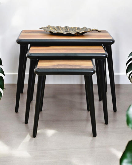 Nest Of Tables Set of 3, Side Table Set Walnut Color, Solid Nesting Table Set of 3, Wooden Coffee Table, Modern Farmhouse Decor Side Table