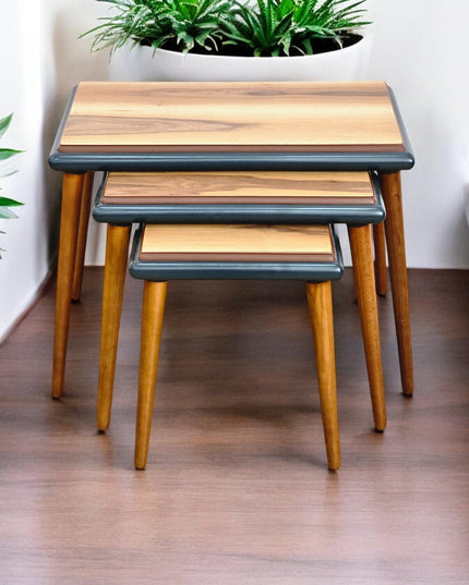 Wooden Set of 3 Nesting Coffee Table, Rustic Solid Nesting Tables Set, Coffee & End Table, Modern Minimalist coffee table set