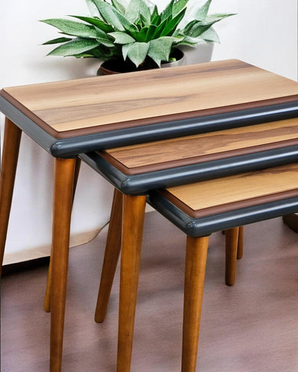 Wooden Set of 3 Nesting Coffee Table, Rustic Solid Nesting Tables Set, Coffee & End Table, Modern Minimalist coffee table set