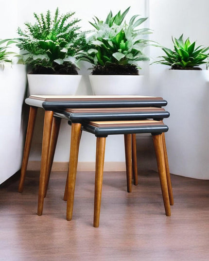 Wooden Set of 3 Nesting Coffee Table, Rustic Solid Nesting Tables Set, Coffee & End Table, Modern Minimalist coffee table set