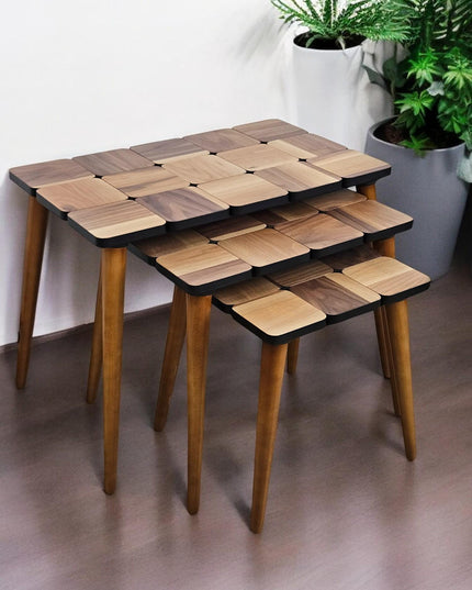Nesting Coffee Table Set, Walnut Side Table Mid Century, Nesting Of Table Set of 3, Side Table Set Walnut Color,Unique Set of 3 Coffee Table