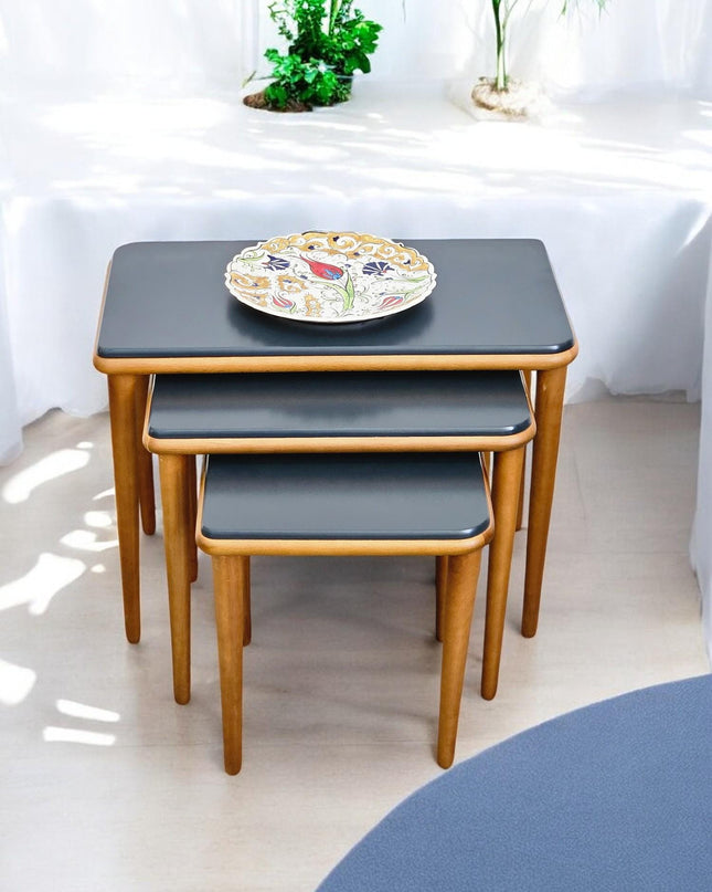 Solid Coffee Table, Set of 3, Rectangular Coffee Table, Square Nest Sofa Table,  Coffee & End Table, Space Saving Side Tables