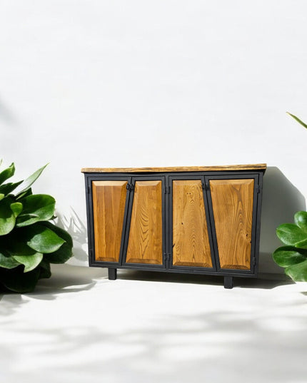 Live Edge Wooden Console, Modern Walnut Console, 4-door Walnut Console, Wooden Console, Metal and Wooden Console, Natural Walnut Console