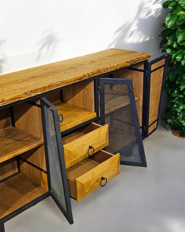 Metal and Wooden Console, Modern Walnut Console, 4-door Walnut Console, Wooden Console, Natural Walnut Console, Unique Wooden Console