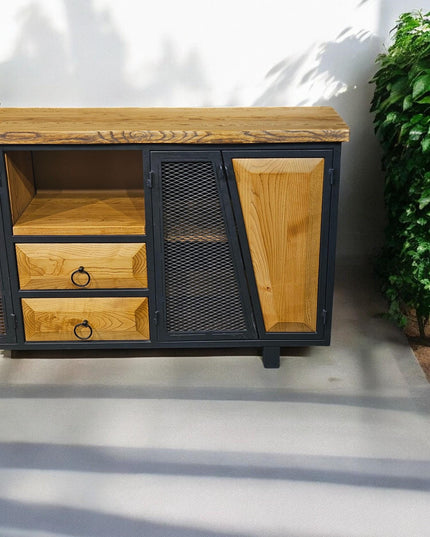 Metal and Wooden Console, Modern Walnut Console, 4-door Walnut Console, Wooden Console, Natural Walnut Console, Unique Wooden Console