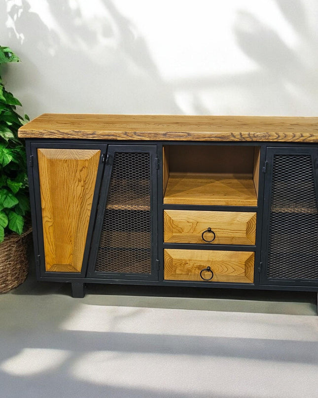 Metal and Wooden Console, Modern Walnut Console, 4-door Walnut Console, Wooden Console, Natural Walnut Console, Unique Wooden Console