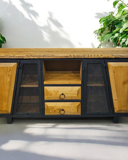 Metal and Wooden Console, Modern Walnut Console, 4-door Walnut Console, Wooden Console, Natural Walnut Console, Unique Wooden Console