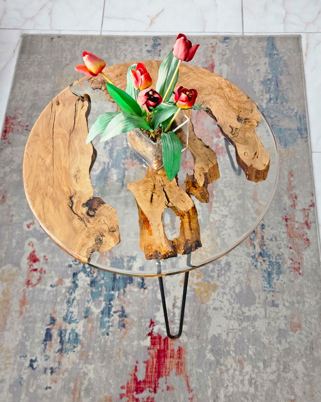 Personalized Epoxy Resin Coffee Table from Walnut Wood, Epoxy Coffee Table, Round Live Edge Resin Coffee Table, Round Epoxy Coffee Table