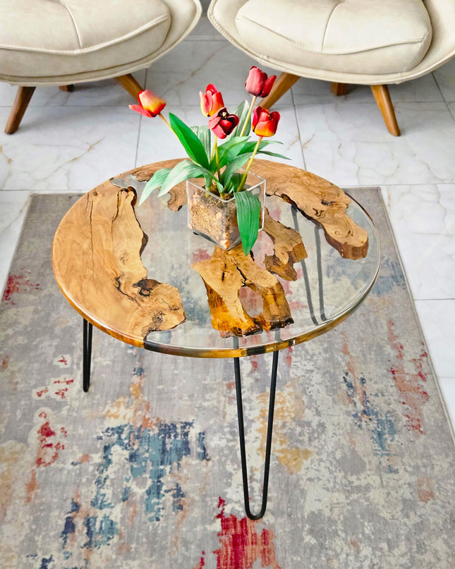 Personalized Epoxy Resin Coffee Table from Walnut Wood, Epoxy Coffee Table, Round Live Edge Resin Coffee Table, Round Epoxy Coffee Table