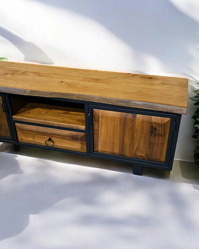 Walnut Wood Farmhouse Media Stand, Walnut Wood TV Unit, Media Console and TV Storage Models, Rustic Style Tv Stand, Wooden TV Stand Cabinet