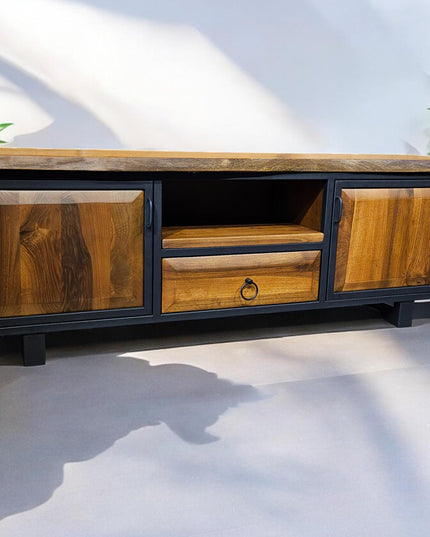 Walnut Wood Farmhouse Media Stand, Walnut Wood TV Unit, Media Console and TV Storage Models, Rustic Style Tv Stand, Wooden TV Stand Cabinet