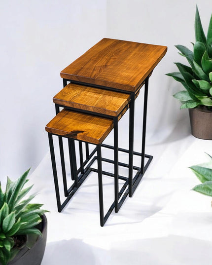 Walnut Nesting Tables set of 3, Walnut Coffee Table Set, Wooden Nesting Tables, Solid Nesting Tables, Modern Coffee Table, Unique Side Table