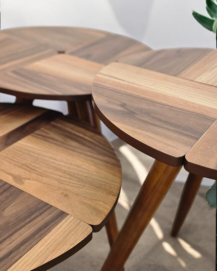 Coffee Tables Set of 3, Walnut Side Table Mid Century, Modern Living Room Furniture Housewarming Gift, Handmade Nesting Side Table Set of 3