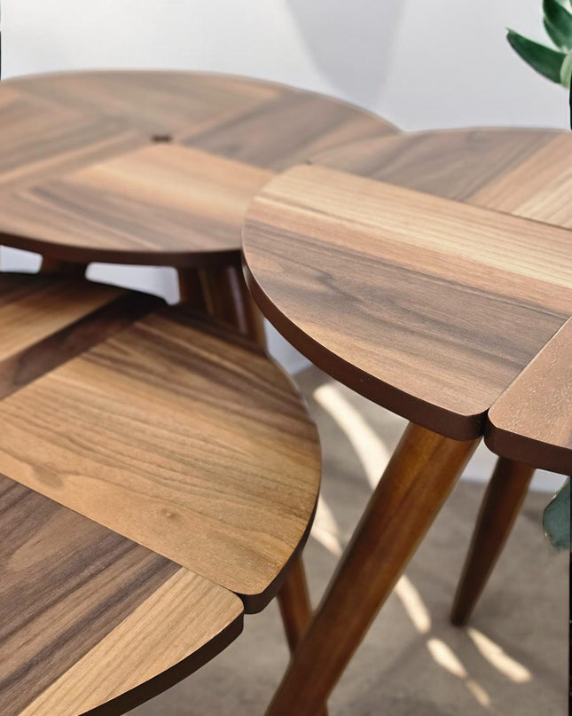 Coffee Tables Set of 3, Walnut Side Table Mid Century, Modern Living Room Furniture Housewarming Gift, Handmade Nesting Side Table Set of 3