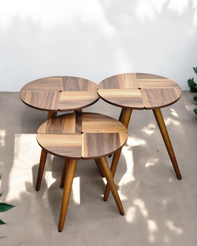 Coffee Tables Set of 3, Walnut Side Table Mid Century, Modern Living Room Furniture Housewarming Gift, Handmade Nesting Side Table Set of 3