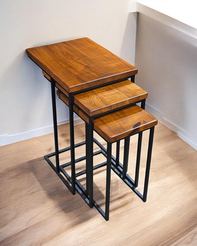 Walnut Nesting Tables set of 3, Walnut Coffee Table Set, Wooden Nesting Tables, Solid Nesting Tables, Modern Coffee Table, Unique Side Table