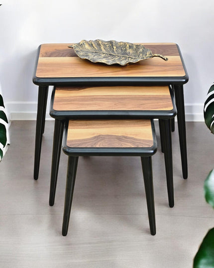 Nest Of Tables Set of 3, Side Table Set Walnut Color, Solid Nesting Table Set of 3, Wooden Coffee Table, Modern Farmhouse Decor Side Table