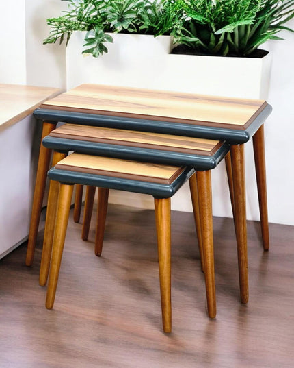 Wooden Set of 3 Nesting Coffee Table, Rustic Solid Nesting Tables Set, Coffee & End Table, Modern Minimalist coffee table set