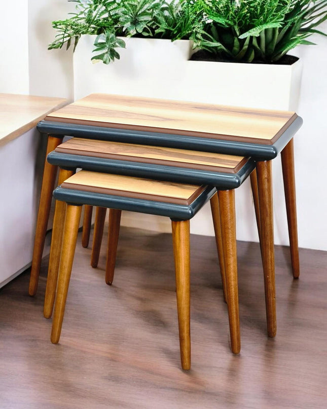 Wooden Set of 3 Nesting Coffee Table, Rustic Solid Nesting Tables Set, Coffee & End Table, Modern Minimalist coffee table set