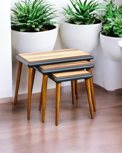 Wooden Set of 3 Nesting Coffee Table, Rustic Solid Nesting Tables Set, Coffee & End Table, Modern Minimalist coffee table set