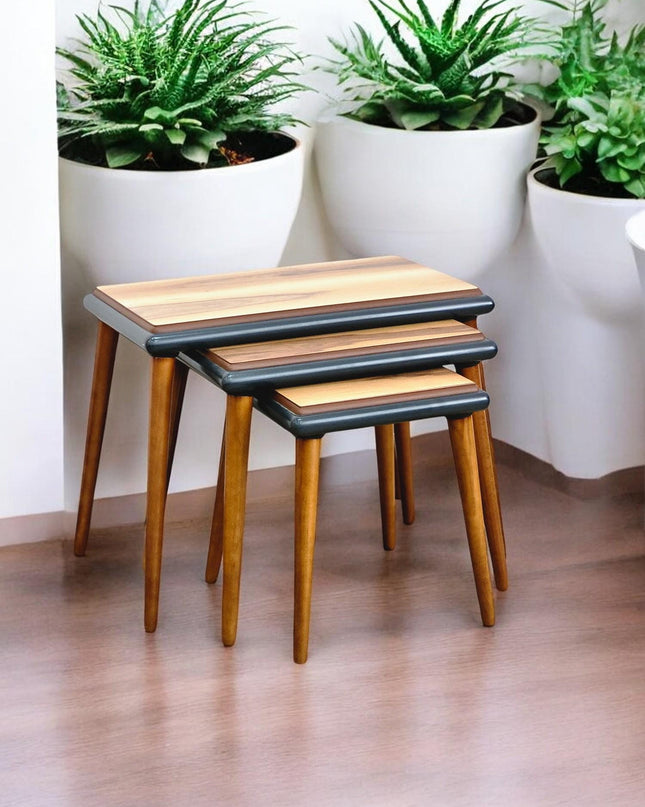 Wooden Set of 3 Nesting Coffee Table, Rustic Solid Nesting Tables Set, Coffee & End Table, Modern Minimalist coffee table set