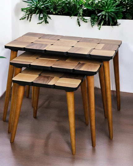 Nesting Coffee Table Set, Walnut Side Table Mid Century, Nesting Of Table Set of 3, Side Table Set Walnut Color,Unique Set of 3 Coffee Table