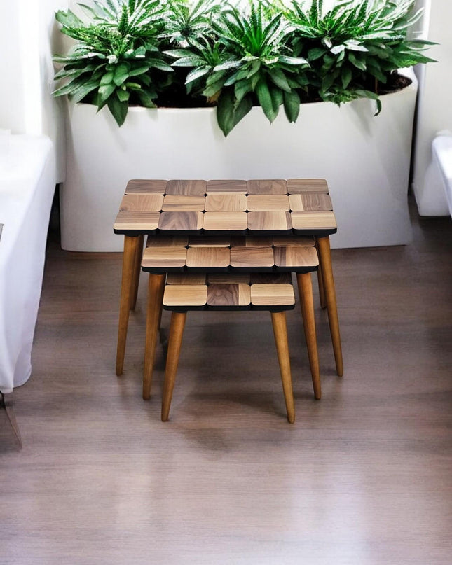 Nesting Coffee Table Set, Walnut Side Table Mid Century, Nesting Of Table Set of 3, Side Table Set Walnut Color,Unique Set of 3 Coffee Table