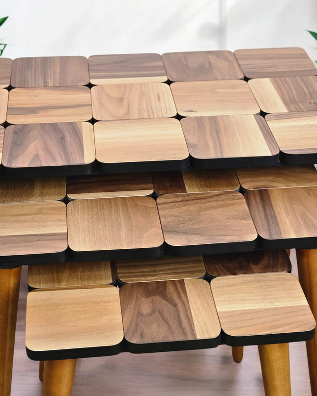 Nesting Coffee Table Set, Walnut Side Table Mid Century, Nesting Of Table Set of 3, Side Table Set Walnut Color,Unique Set of 3 Coffee Table