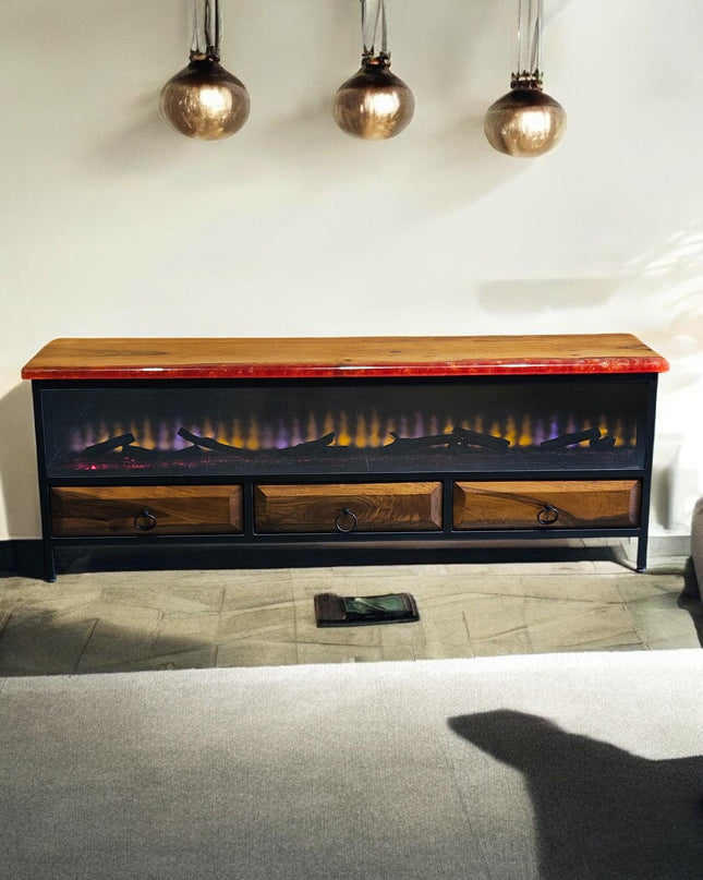 Epoxy Walnut Wood TV Unit, Media Console and TV Storage Models, Rustic Style Tv Stand, Wooden TV Stand, Walnut Wood Farmhouse Media Stand