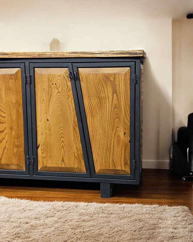 Live Edge Wooden Console, Modern Walnut Console, 4-door Walnut Console, Wooden Console, Metal and Wooden Console, Natural Walnut Console