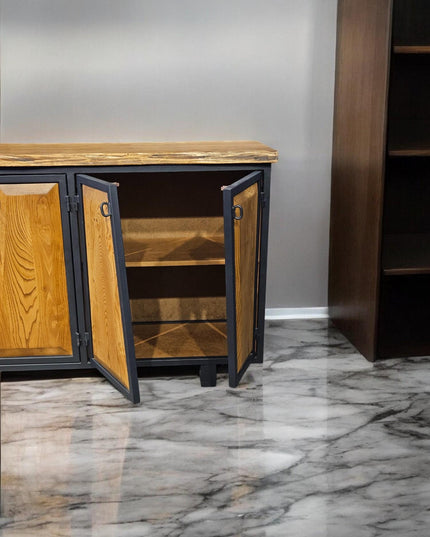 Live Edge Wooden Console, Modern Walnut Console, 4-door Walnut Console, Wooden Console, Metal and Wooden Console, Natural Walnut Console