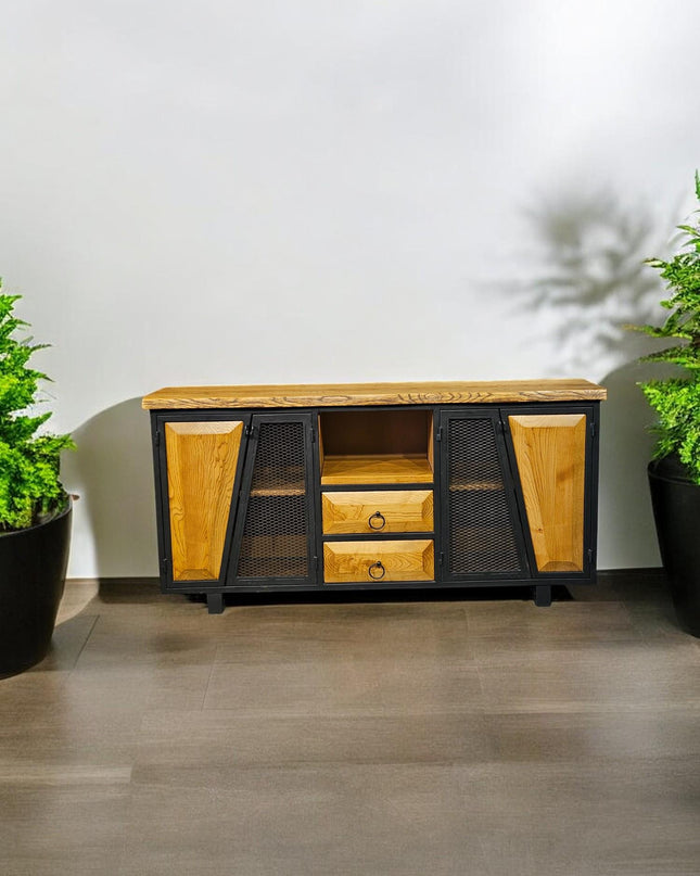 Metal and Wooden Console, Modern Walnut Console, 4-door Walnut Console, Wooden Console, Natural Walnut Console, Unique Wooden Console