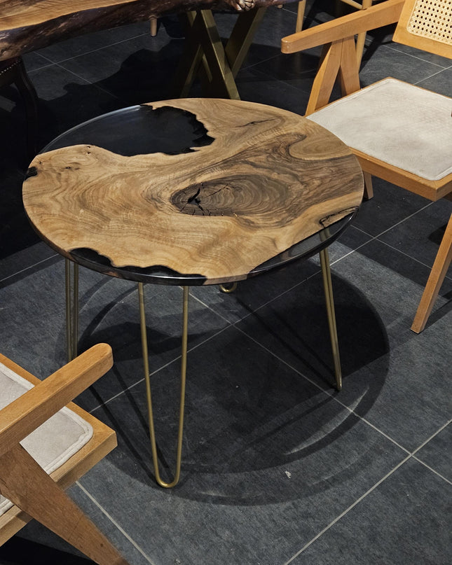 Epoxy Resin Coffee Table from Walnut Wood, Epoxy Coffee Table, Round Live Edge Resin Coffee Table, Round Epoxy Coffee Table