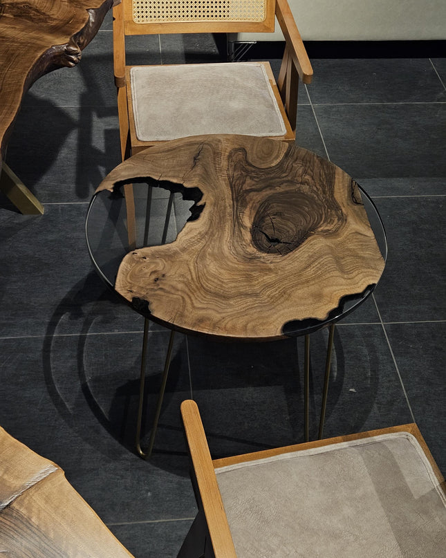 Epoxy Resin Coffee Table from Walnut Wood, Epoxy Coffee Table, Round Live Edge Resin Coffee Table, Round Epoxy Coffee Table