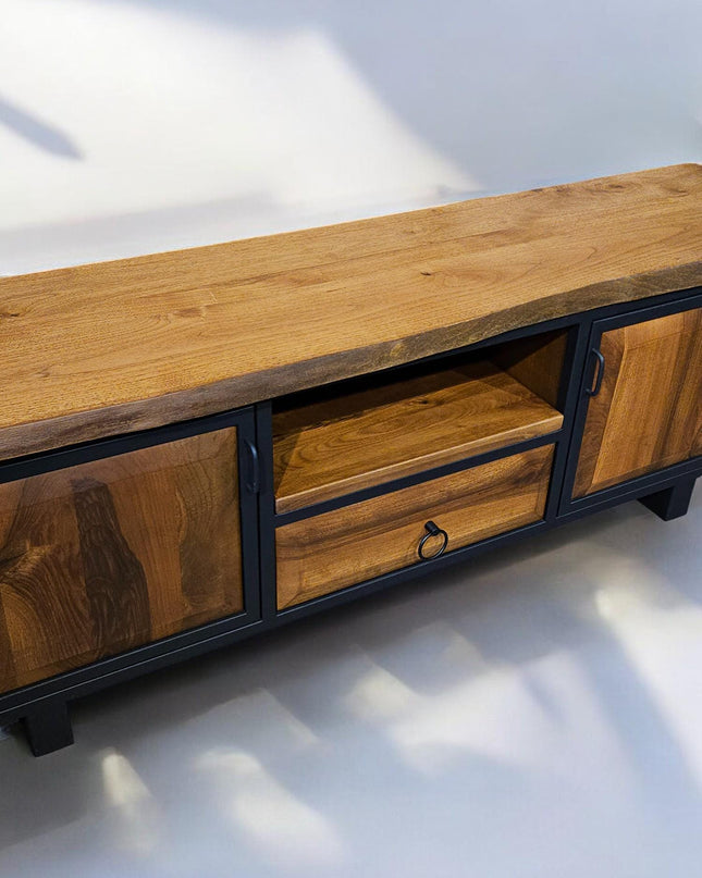 Walnut Wood Farmhouse Media Stand, Walnut Wood TV Unit, Media Console and TV Storage Models, Rustic Style Tv Stand, Wooden TV Stand Cabinet