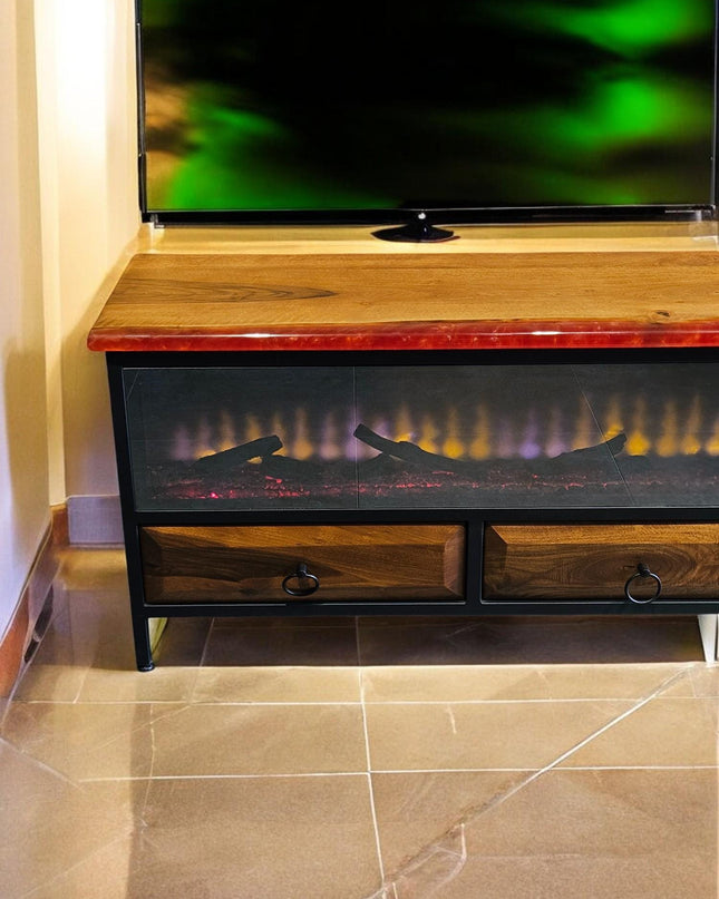 Epoxy Walnut Wood TV Unit, Media Console and TV Storage Models, Rustic Style Tv Stand, Wooden TV Stand, Walnut Wood Farmhouse Media Stand