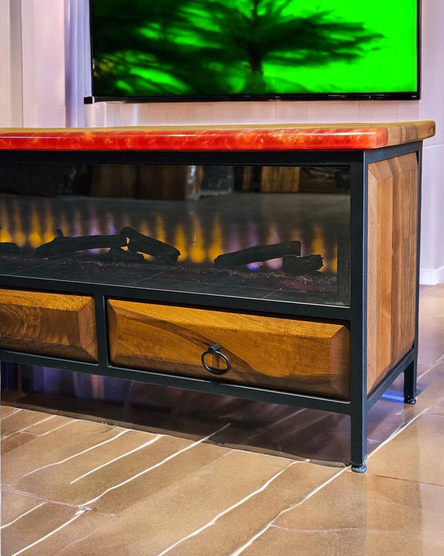 Epoxy Walnut Wood TV Unit, Media Console and TV Storage Models, Rustic Style Tv Stand, Wooden TV Stand, Walnut Wood Farmhouse Media Stand